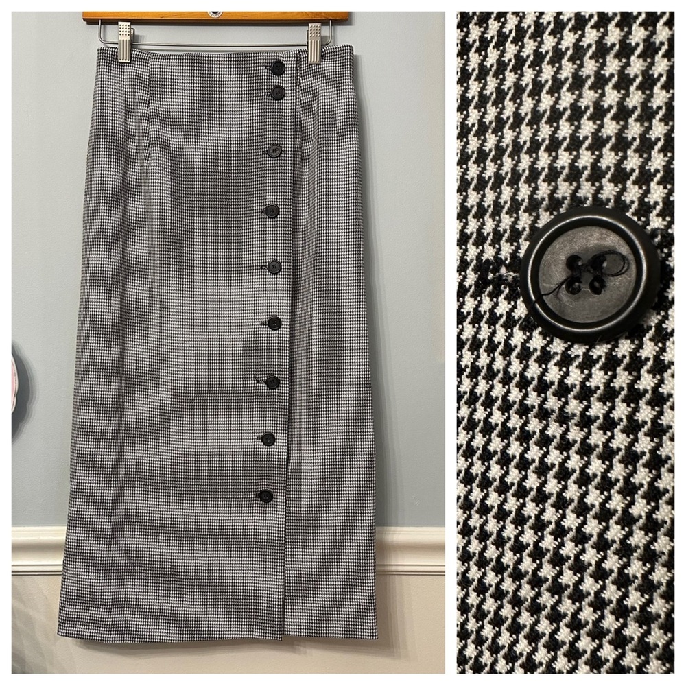 Classic Vintage 80s Black and White Houndstooth Skirt pencil wiggle  checkered